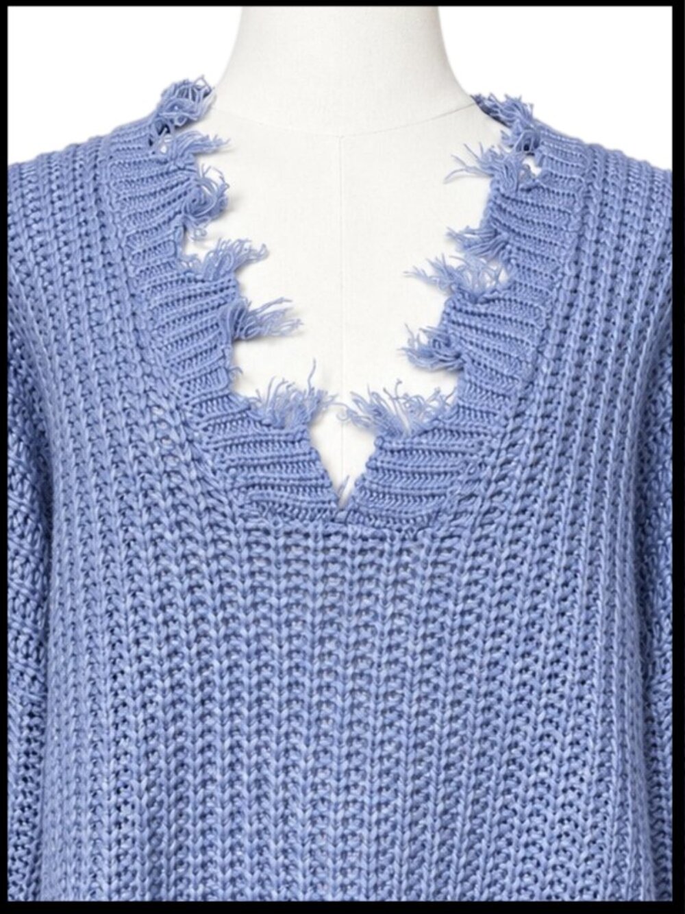 Miracle Periwinkle Blue Purple Distressed Fringe V Neck Sweater S/M - Picture 3 of 8